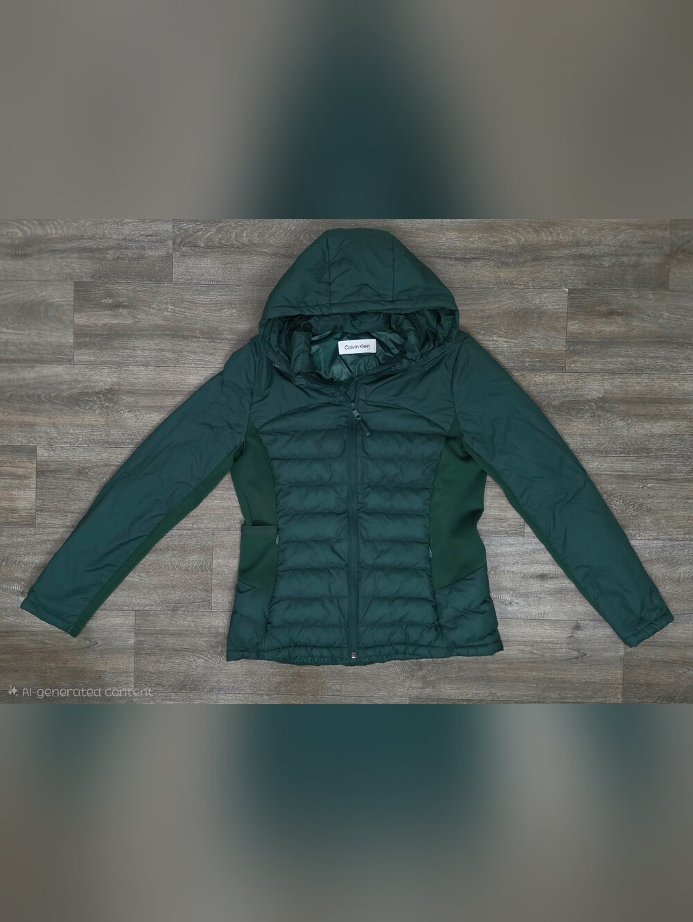 Calvin Klein Performance Mixed Media Hooded Puffer Jacket-Size Large - Picture 2 of 6